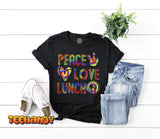 Womens Lunch Lady Peace Love Lunch Tie Dye Cafeteria Squad T-Shirt